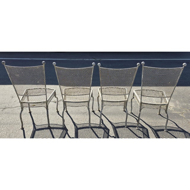 Vintage Rare 1960's Russell Woodard Attributed Mesh Wrought Iron Patio Glass Table and 4 Chairs For Sale In Sacramento - Image 6 of 18