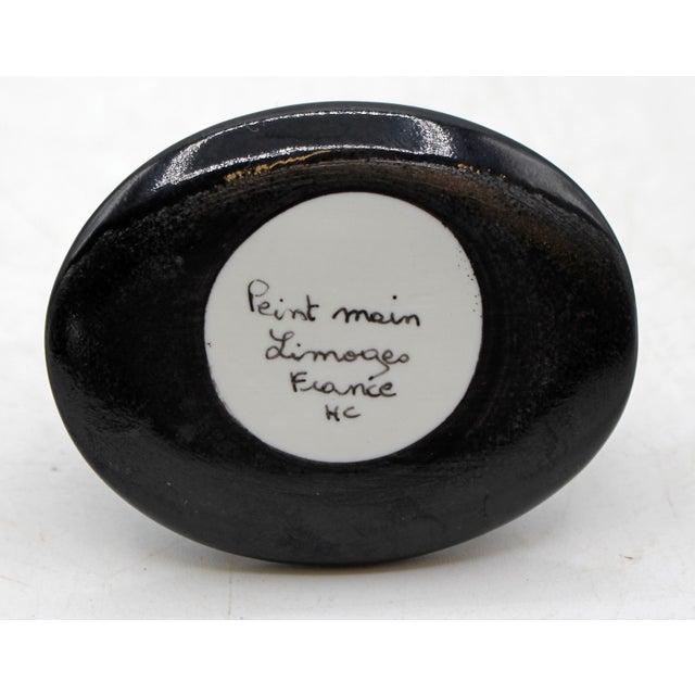 Metal Vintage French Limoges Bowler Hat Form Porcelain Trinket Box For Sale - Image 7 of 8