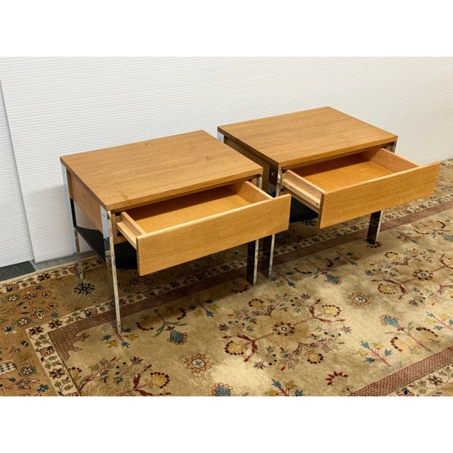Design Plus Gallery presents a Pair of the Electric Nightstands from Schoolhouse. The nightstands have a cabinet of oak...