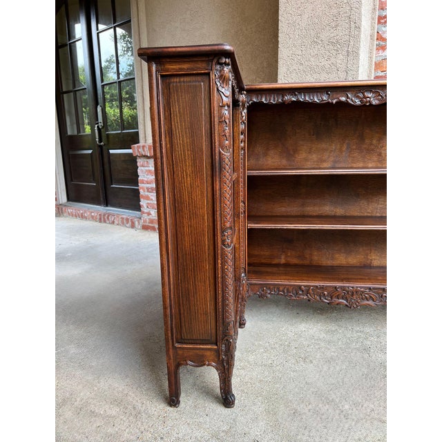 Antique French Corner Bookcase Carved Oak Louis XV Revival Open Shelves C1920 For Sale - Image 14 of 18