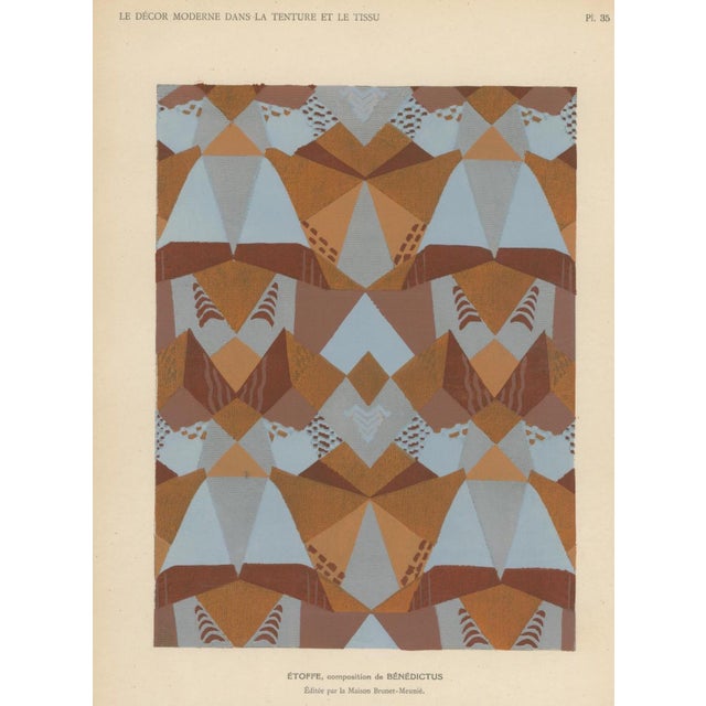 Original French decorative-arts plate from Le Décor Moderne dans la Tenture et le Tissu, Plate 35, showing a bold...