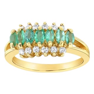 One Carat Marquise Emerald & Diamond Wedding Band, Size 5 For Sale