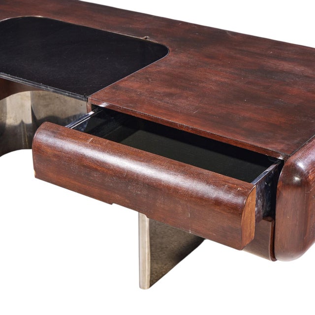 Wood m.f. Harty for Stow & Davis Mid Century Walnut, Chrome and Glass Executive Desk For Sale - Image 7 of 10