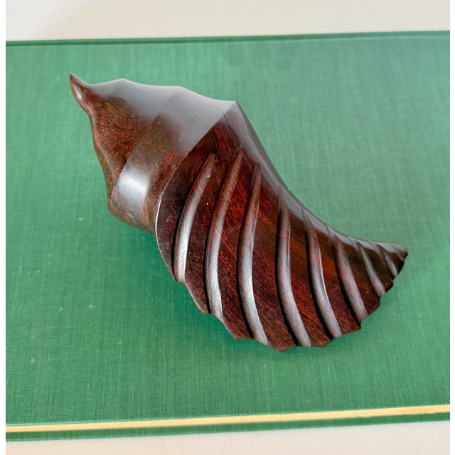 Vintage Large Carved Ironwood Conch Shell Sculpture Objects, a Pair For Sale - Image 12 of 16
