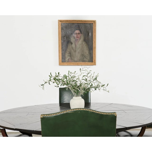 Dramatic Mid-Century Modern oil on canvas portrait painting in the Italian school style of a lady. Painted in the romantic...