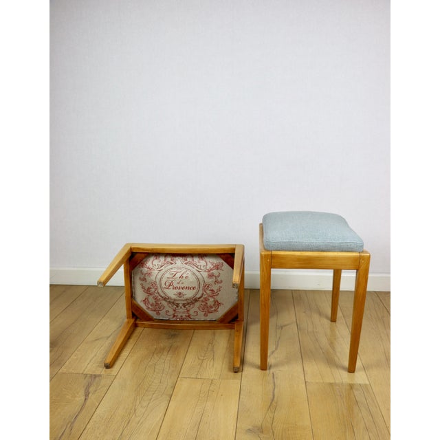 Stool in Blue Natural Fabric, 1970s For Sale - Image 9 of 12
