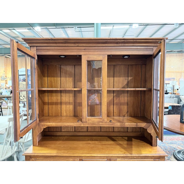 Wood Ethan Allen Country Crossings Maple China Cabinet Hutch For Sale - Image 7 of 12