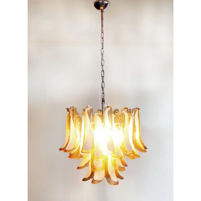 2020s Italian Murano Chandelier, Mazzega Style – 36 Lattimo Amber Glass Petals For Sale - Image 5 of 11
