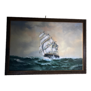 20th Century Oil on Canvas Framed Signed Sailing Ship
