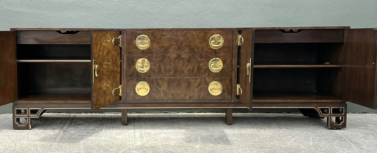 Vintage William Doezema for Mastercraft Burl Wood Medallion Credenza - Side view