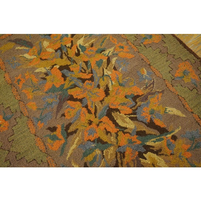 1930s 1930s Green Floral Folk Art Antique American Hooked Rug 3' 0" X 4' 7" Handknotted Wool Carpet For Sale - Image 5 of 6