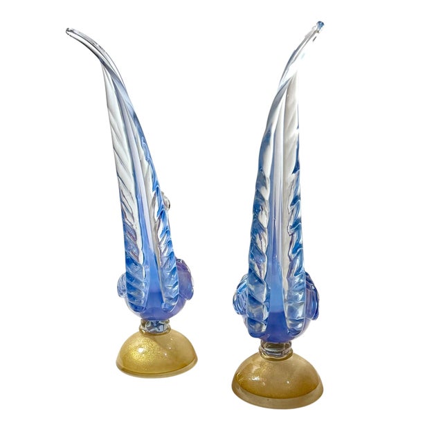 Blue and Gold Murano Style Glass Bird Figurines, Italy, Circa 1950s - A Pair For Sale - Image 10 of 12