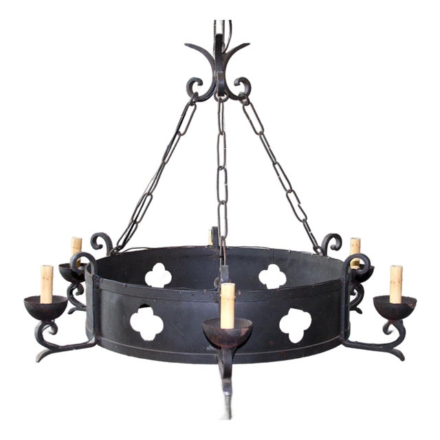 Mid 20th Century A French Six-Light Iron Ring Chandelier For Sale