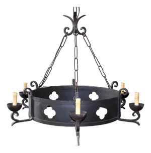 Mid 20th Century A French Six-Light Iron Ring Chandelier