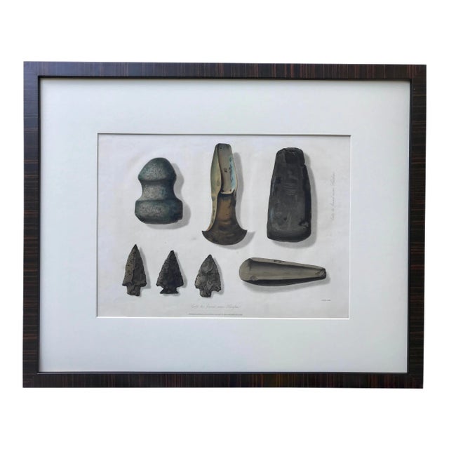 Antique Color Etching of Ancient Celts Arrow Heads 1860 For Sale