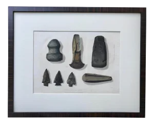 Antique Color Etching of Ancient Celts Arrow Heads 1860