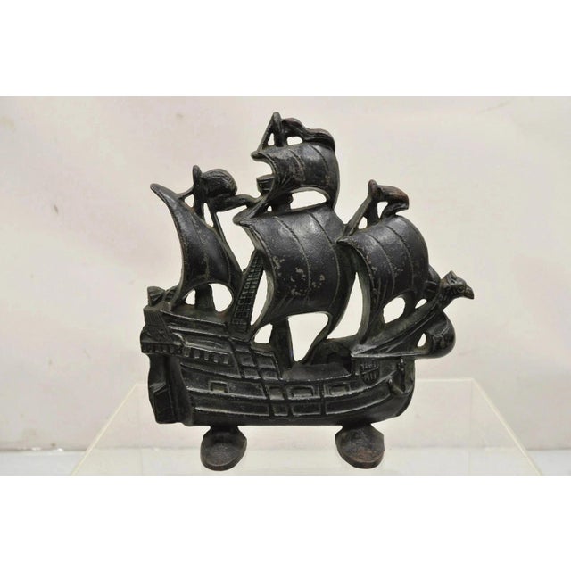 Antique Victorian 1930 Creation Co Cast Iron Figural Painted Ship Boat Door Stop For Sale In Philadelphia - Image 6 of 11
