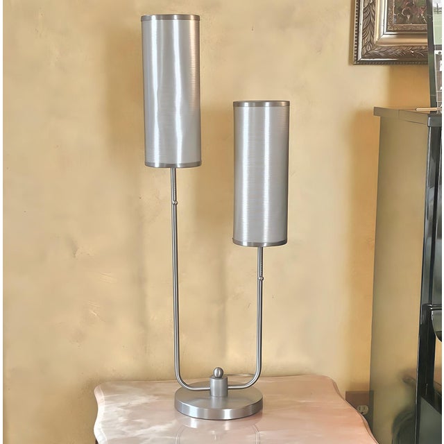 Anthony California Styled Modern Nickel Double Mesh Lamp For Sale - Image 9 of 12