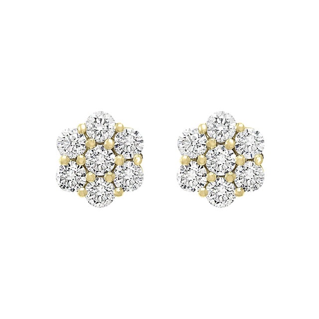 2.80 Carat, 7 Diamond Floral Cluster Flower Stud Earrings 14 Karat Yellow Gold For Sale - Image 18 of 18