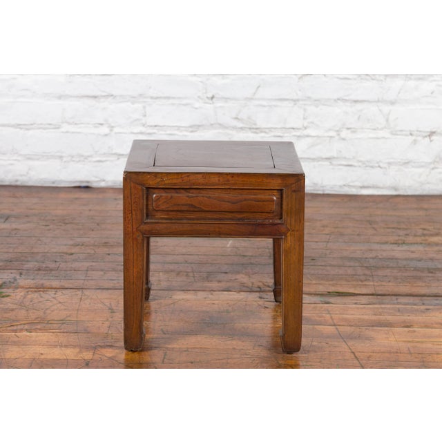 Chinese Qing Dynasty 19th Century Elm Side Table with Single Drawer For Sale - Image 9 of 11