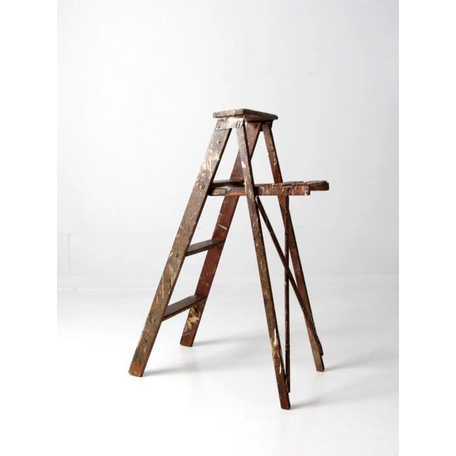 Farmhouse Vintage Painter's Wooden Folding Ladder For Sale - Image 3 of 13