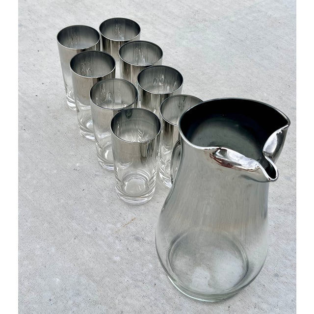 1960s Mid-Century Modern Dorothy Thorpe Silver Fade Pitcher & Highball Glasses - Set of 9 For Sale In Salt Lake City - Image 6 of 7