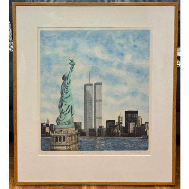 1980s Katherine E Gallagher 'lady Liberty Nyc' Statue & Twin Towers New York Aquatint For Sale - Image 5 of 12