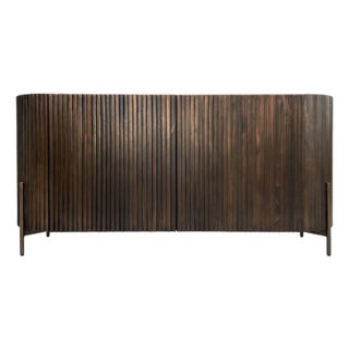 Brutalist Style Rounded Sideboard in Wood and Black Marble Top from Henri Paris For Sale