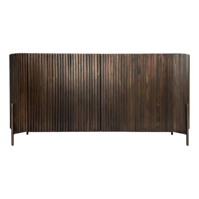 Brutalist Style Rounded Sideboard in Wood and Black Marble Top from Henri Paris For Sale