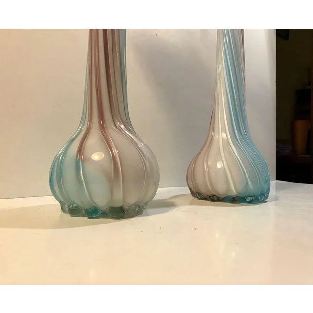 Glass Pink, Blue and White Twisted Murano Glass Vases, 1940s, Set of 2 For Sale - Image 7 of 11