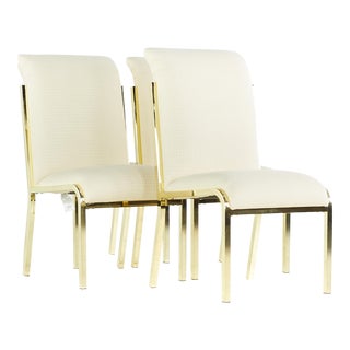 Milo Baughman Style Mid Century Brass Dining Chairs - Set of 4 For Sale