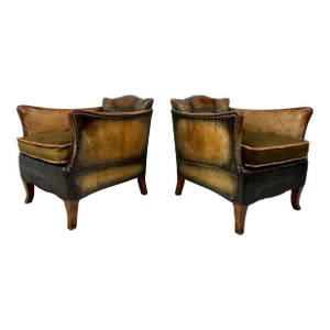 Pair of 1930’s European Leather Lounge