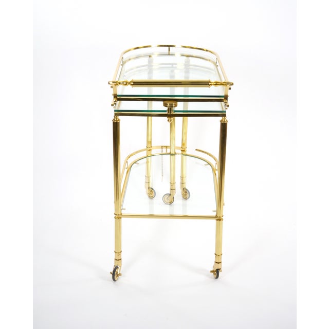 Italian Midcentury Brass and Glass Italian Swing Out Bar Cart For Sale - Image 3 of 12