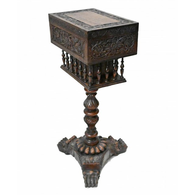 Wood Padouk Wood Teapoy Finely Carved On An Elaborate Tri Form Base For Sale - Image 7 of 15