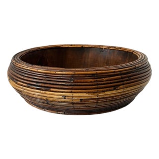 Vintage 60s /70s Large Pencil Reed Bowl in the Manor of Gabriella Crespi For Sale