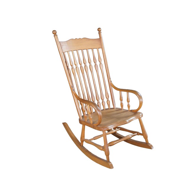 Bring classic American charm into your home with this beautiful vintage Windsor-style high-back rocking chair. Crafted...