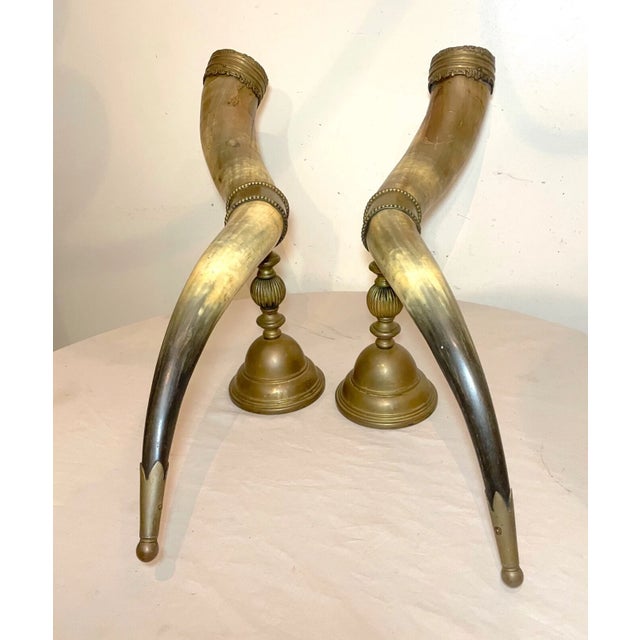 Huge Pair of Antique Bronze Mounted Read Horn Cornucopia Decor Statues Garniture For Sale - Image 10 of 16