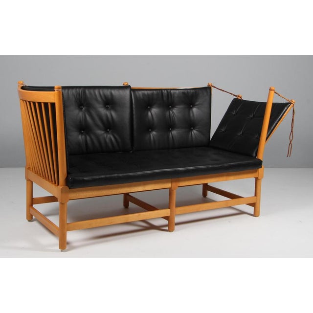 Wood Two-Seat Sofa in Beech and Leather by Børge Mogensen for Fritz Hansen For Sale - Image 7 of 8