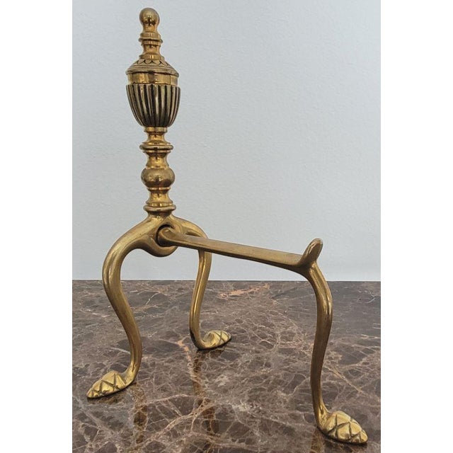 Pair of Brass Fireplace Andiron Set With Italian Artisanal Craftsmanship For Sale In Dallas - Image 6 of 7