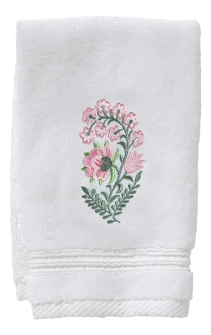 Pink Fleur Terry Guest Towel, Emrbroidered