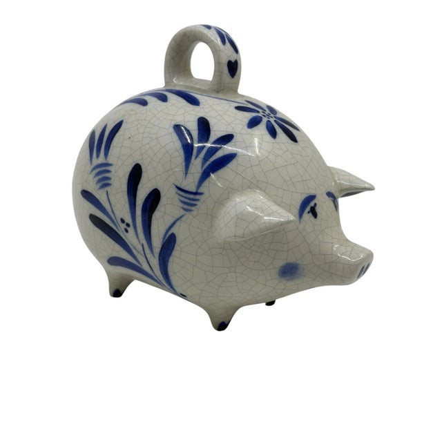 Early 21st Century Vintage Blue and White Delft Style Ceramic Pig Piggy Bank For Sale - Image 5 of 9