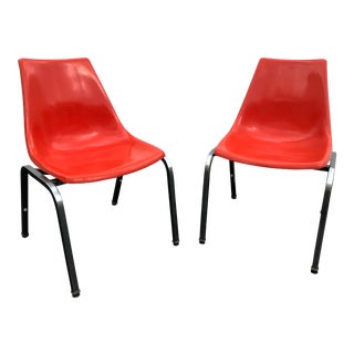 Vintage Mid Century Krueger Red Fiberglass and Chrome Chairs- a Pair For Sale