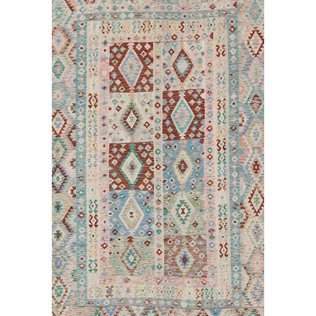 Contemporary Geometric Flat Weave Wool Kilim Rug by Keivan Woven Arts 8'5 X 11'6 For Sale - Image 3 of 13