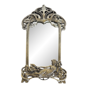 Vintage Art Nouveau Style Figural Lady Silver Finish Table or Wall Mirror