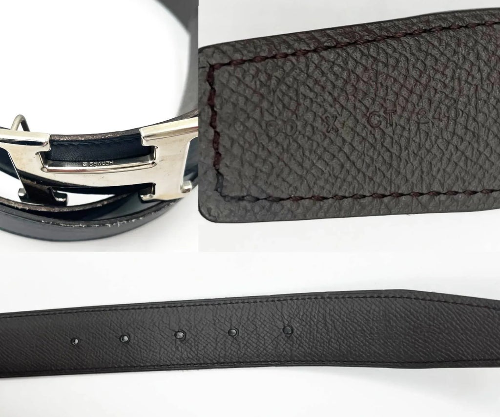 Hermes Constance 32mm Silver H Black Brown Reversible Belt 