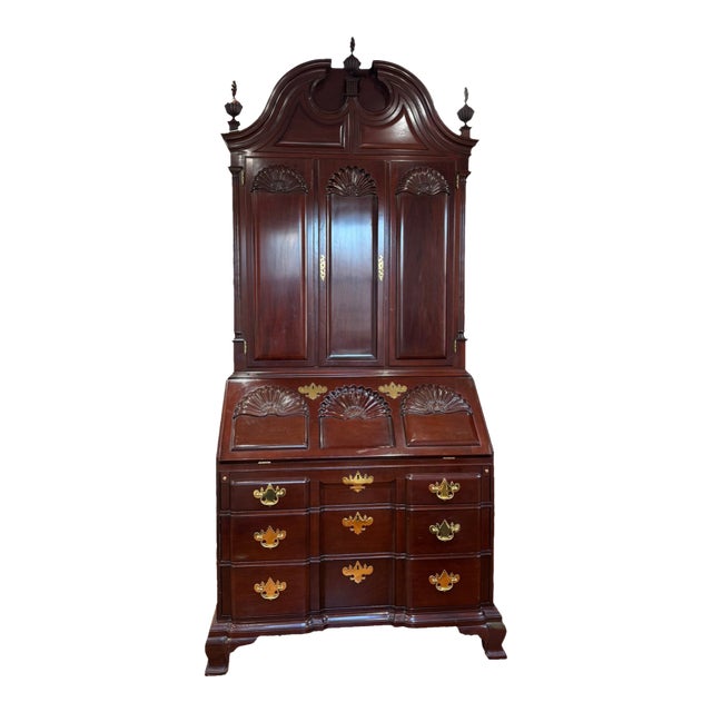 Kindel Winterthur Mahogany Secretary Desk | Colonial Chippendale Style | Solid Wood Vintage Cabinet For Sale