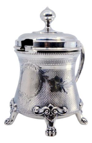 Silver Sugar Bowl with Reliefs and Applications, Monogram Plaque and Resting on 4 Feet with Claws