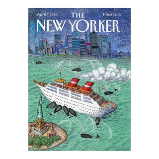 1990 Vintage New Yorker Cover, April 9, Original Cover by John O'Brien, New York City, Whales For Sale