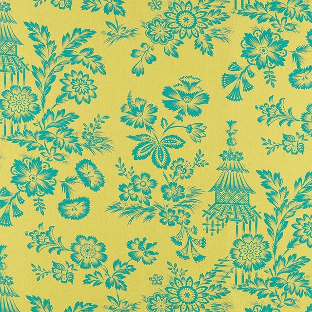 Sample - Schumacher Song Garden Fabric in Chartreuse For Sale