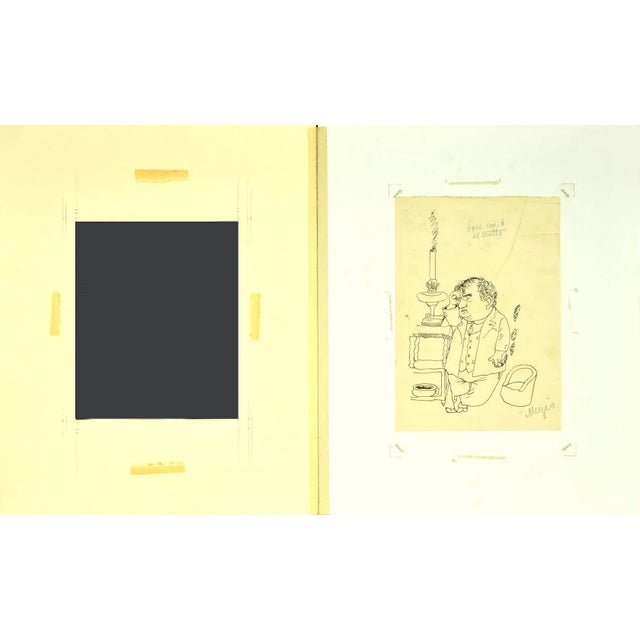 Figure is an original drawing in pen on paper, realized by Alfredo Mezio in 1930. Hand-signed on the lower right. The...